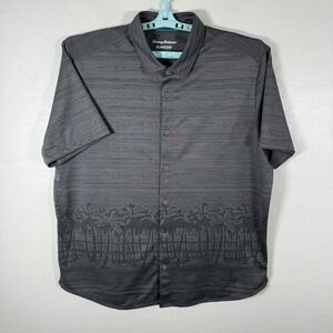 Tommy Bahama Shirt Mens XL‎ Gray Island Zone Hawaiian Camp Stretch Performance